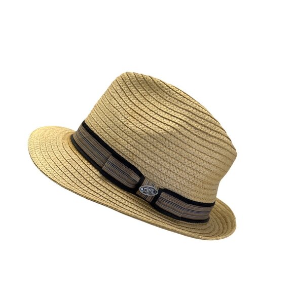 Mens Dorfman Pacific Co. Straw Fedora Hat With Black & Beige Striped Band - Picture 4 of 12